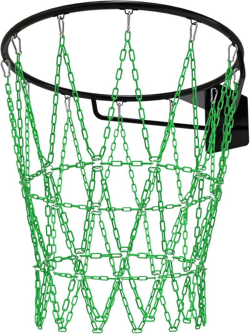KingDolly Upgraded Buckle Chain Basketball Net, Rust-Proof Coated Metal Basketball Net Outdoor with 12 Loops Snap Links, 18" Universal Fit Chain Net for Basketball Hoop - No Tools Installation - Image 1